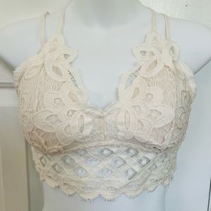 Floral Lace Crochet Bralette | Off White | Sz L